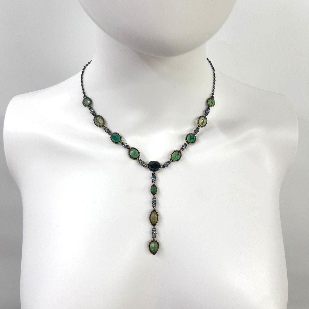 Whimsigoth Y-Drop Crystal Necklace OS Green Fairycore Dark Academia‎ Goth